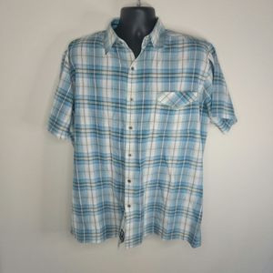 Kuhl Blue Plaid Cotton Blend Short Sleeve Shirt